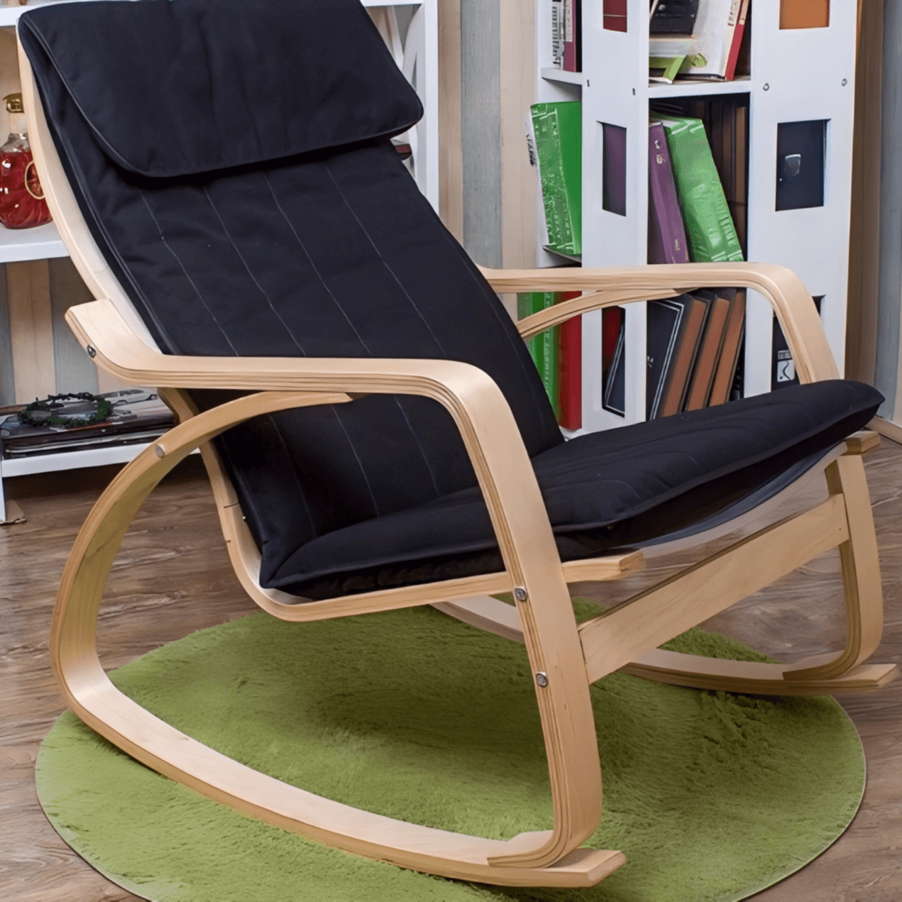 Ergonomic Natural Wood Rocking Armchair with Rear Back, Stationary - image 8