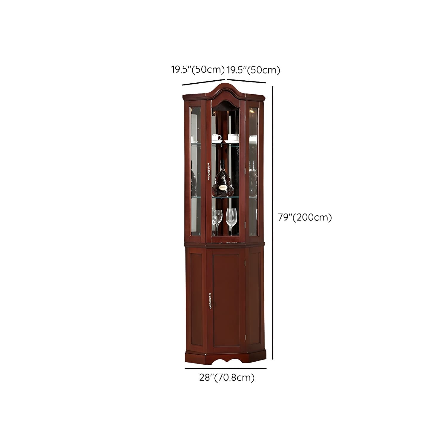 Rubberwood & Glass Triangle Corner Cabinet in Brown with Storage Shelves - image 12