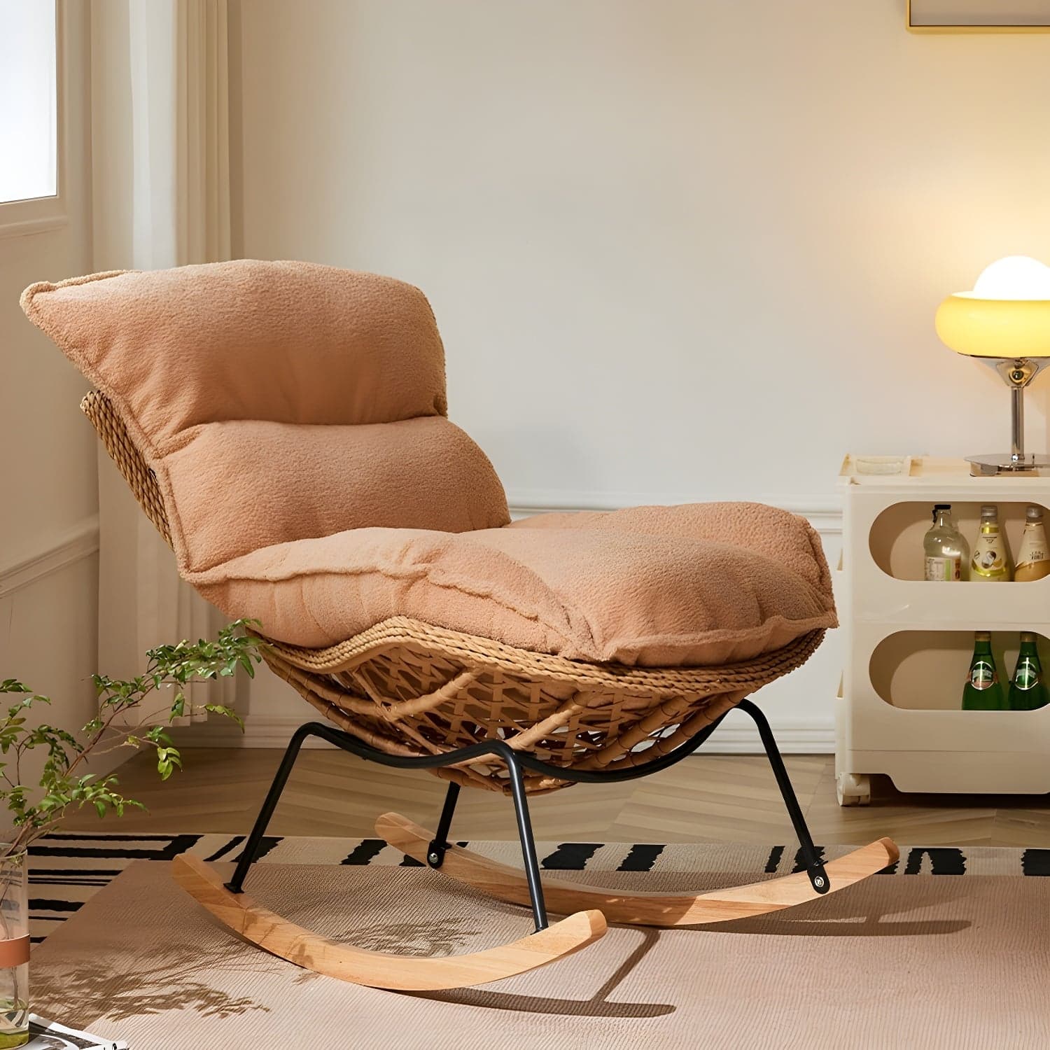 Traditional Armless Design Indoor Rocking Chair with rattan Frame and Nature Wood Legs - image 5