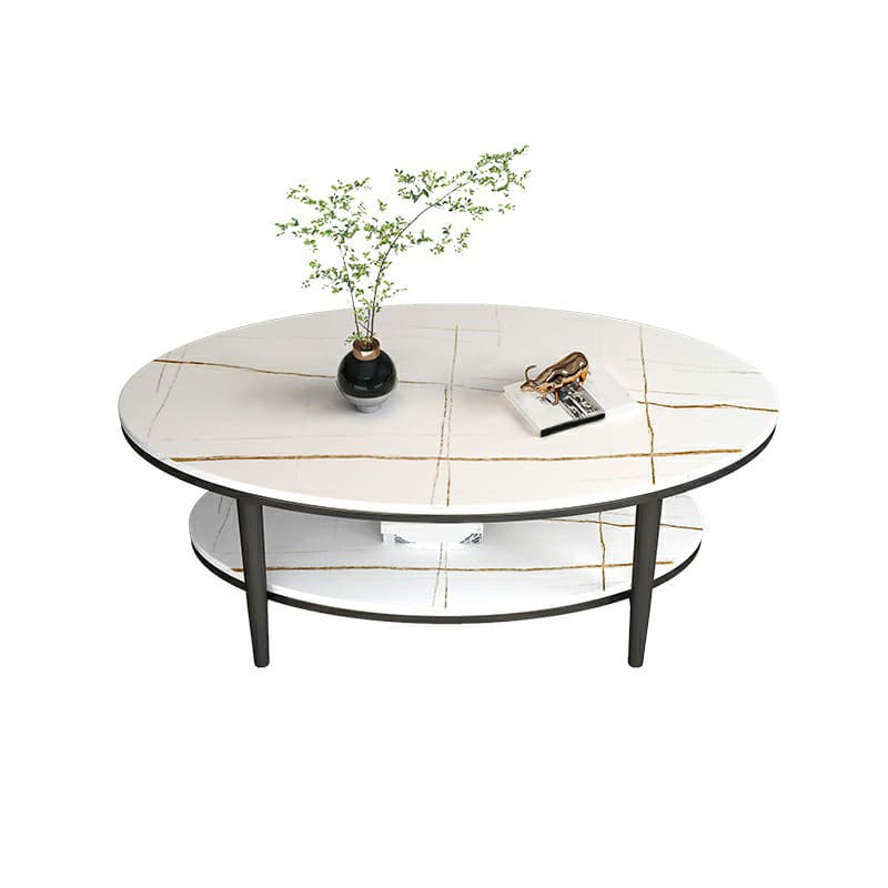 Glam Style Stone Top Oval Coffee Table with Both Shelf and Storage, Durable Iron Four Leg Base - image 6
