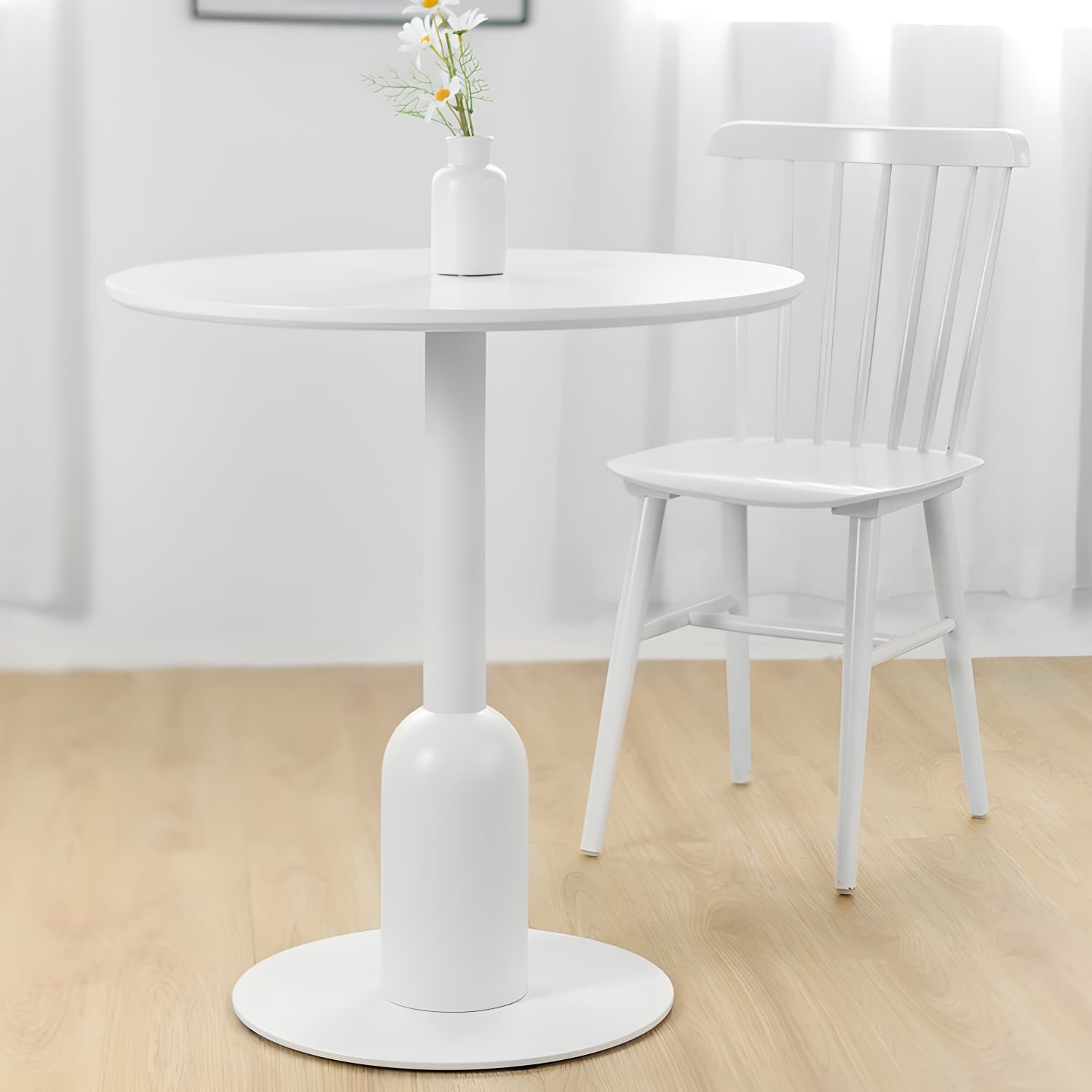 Industrial Style Dining Site Table MDF Dining Room Furniture with Pedestal Base - image 7