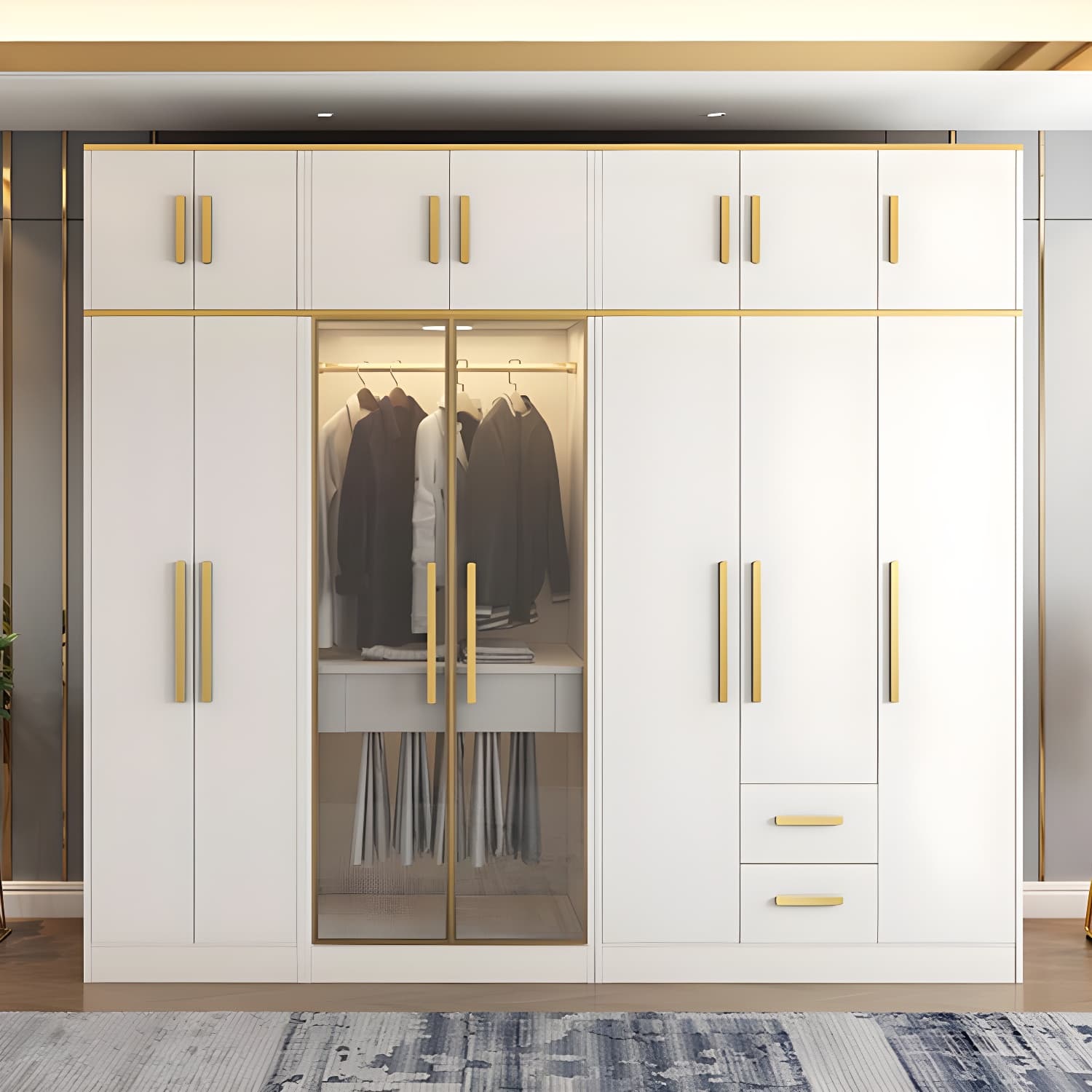 Contemporary Style Wardrobe Wooden Wardrobe Closet with Drawer - image 3