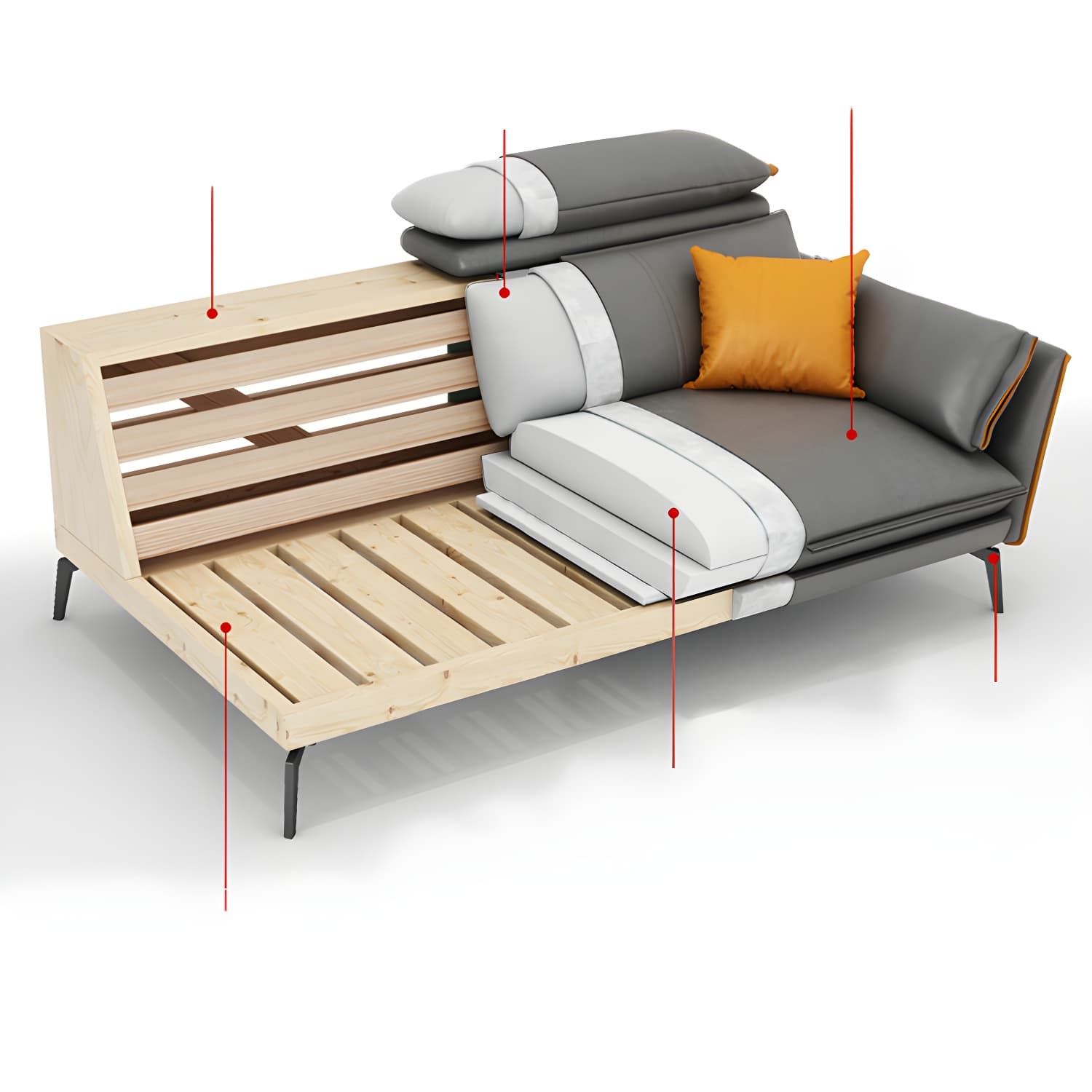 Modern Gray Stationary Sectional Sofa with Wood Frame and Pillow Top Arm - image 8