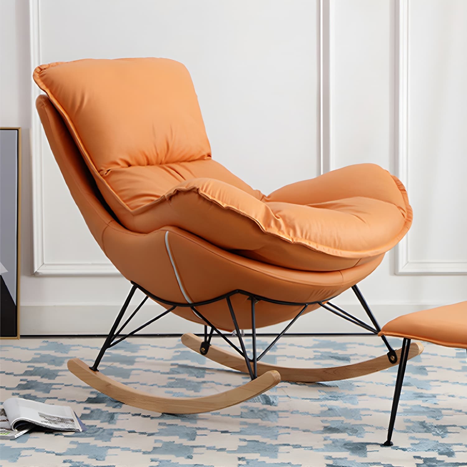 Modern Upholstered Rocking Chair and Ottoman Set - Natural Wood Legs, Stylish Design for Home Decor - image 10