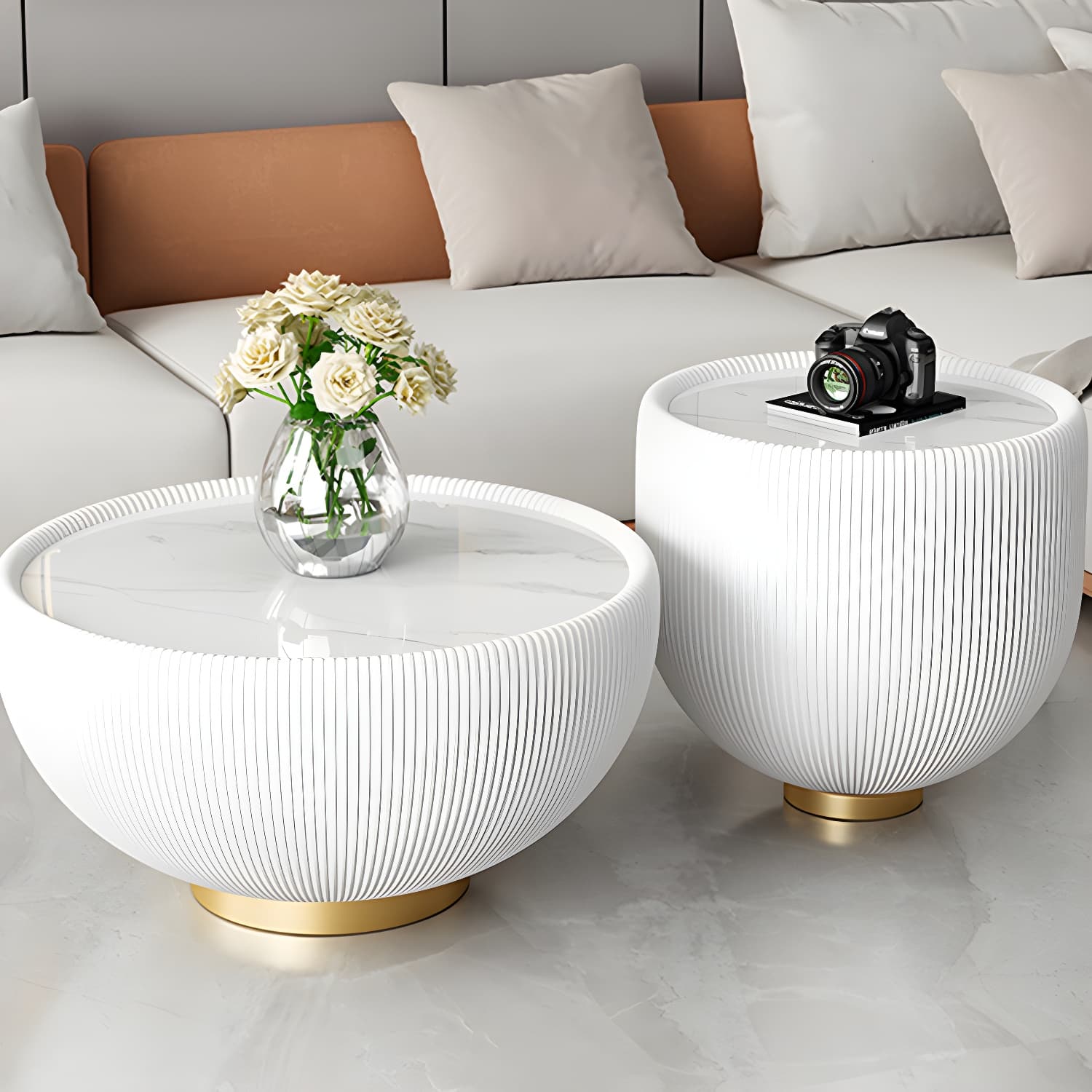 Square Block Base Cocktail Table Rock Plate Desktop Round Coffee Table with Metal Base - image 14