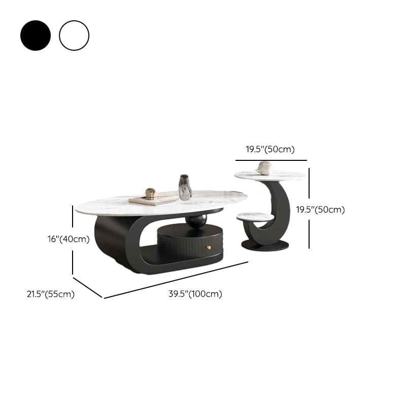 Elliptical Nesting Board Game Coffee Table with 1 Shelf for Small Spaces - image 12