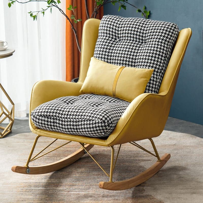 Ergonomic Stationary Round Arm Living Spaces Rocking Chair with Rear, Winged-back Chair - image 10