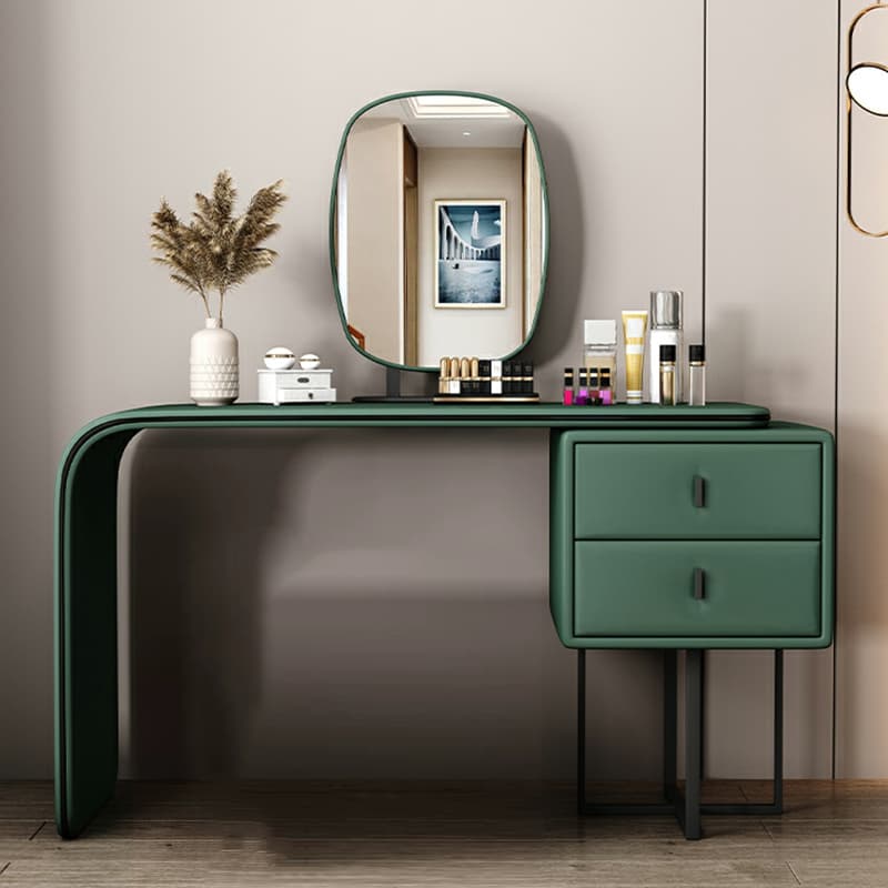 Modern Wood Vanity with Faux Leather Table Top & 2 Soft Close Drawers