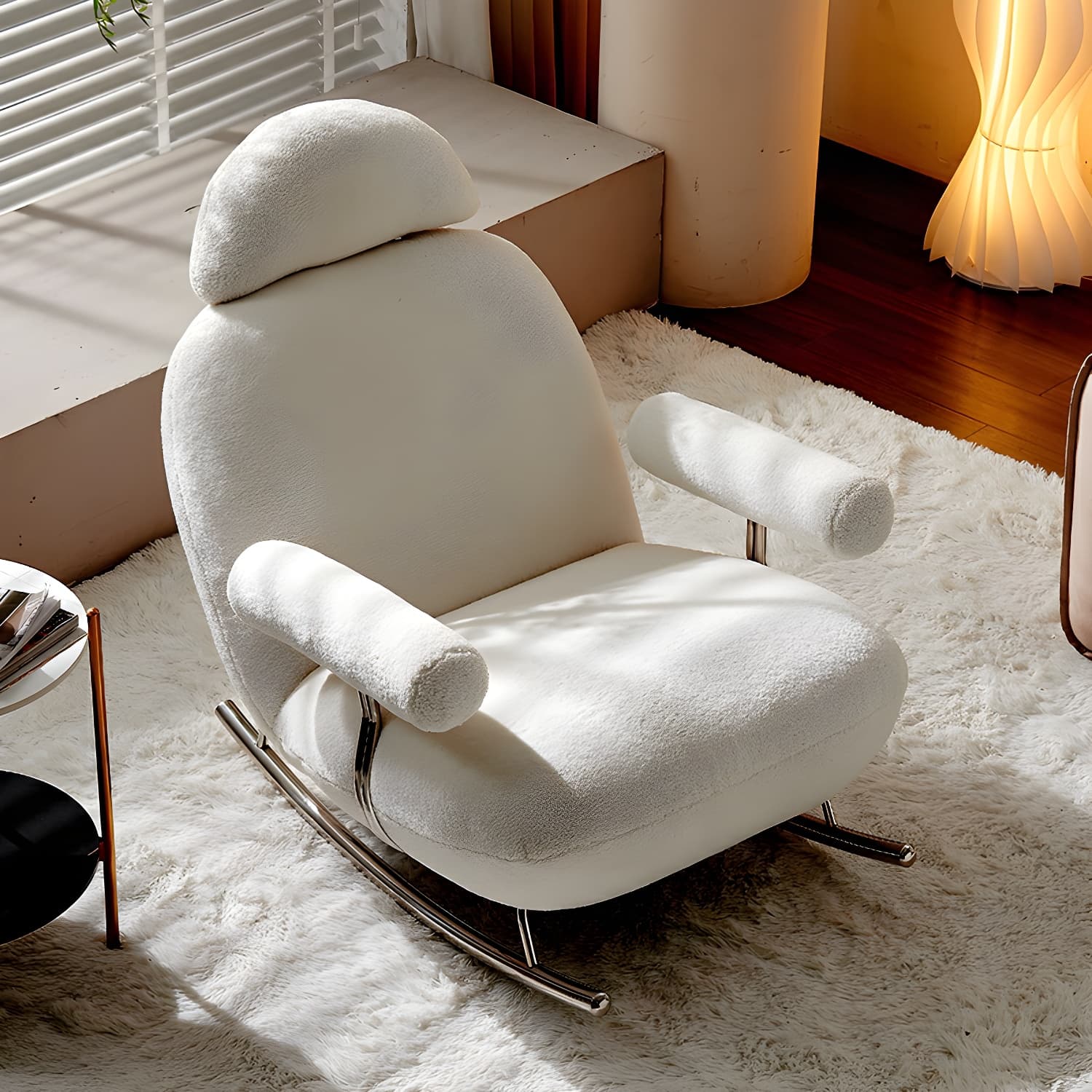 Sheepskin Rocking Chair with Cushion and Padded Seat Contemporary - image 10