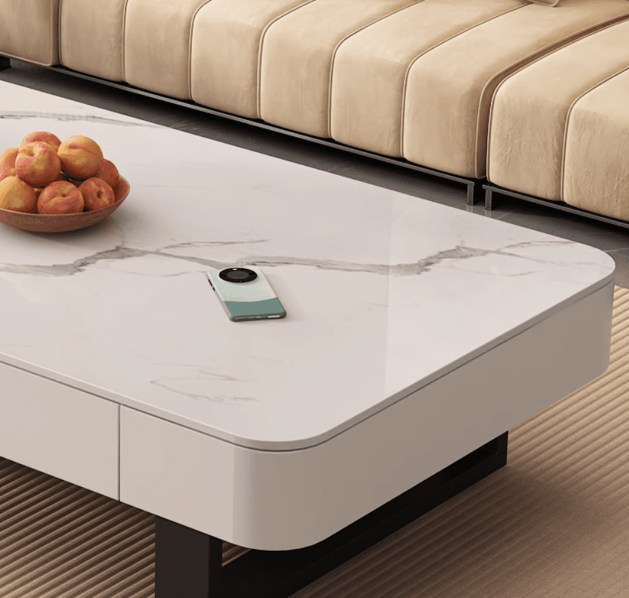 Funky Single Rock Side Table with Toboggan Base, Gray/White Square Top, and 1 Drawer - image 9