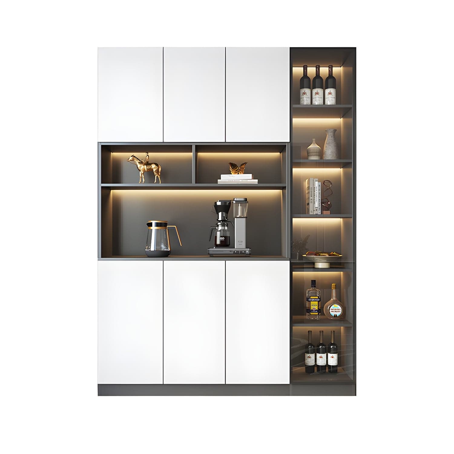 Modern Glass Adjustable Shelving Doors Wood Sideboard Cabinet with Cabinets and Drawers - image 3