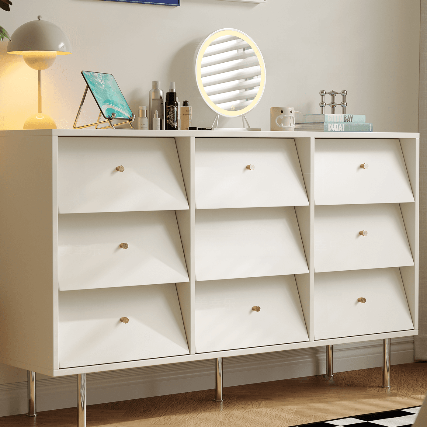 Chalk Casual Composite Wood Semainier for Sleeping Quarters with 9 Drawers/6 Drawers Horizontal/Vertical