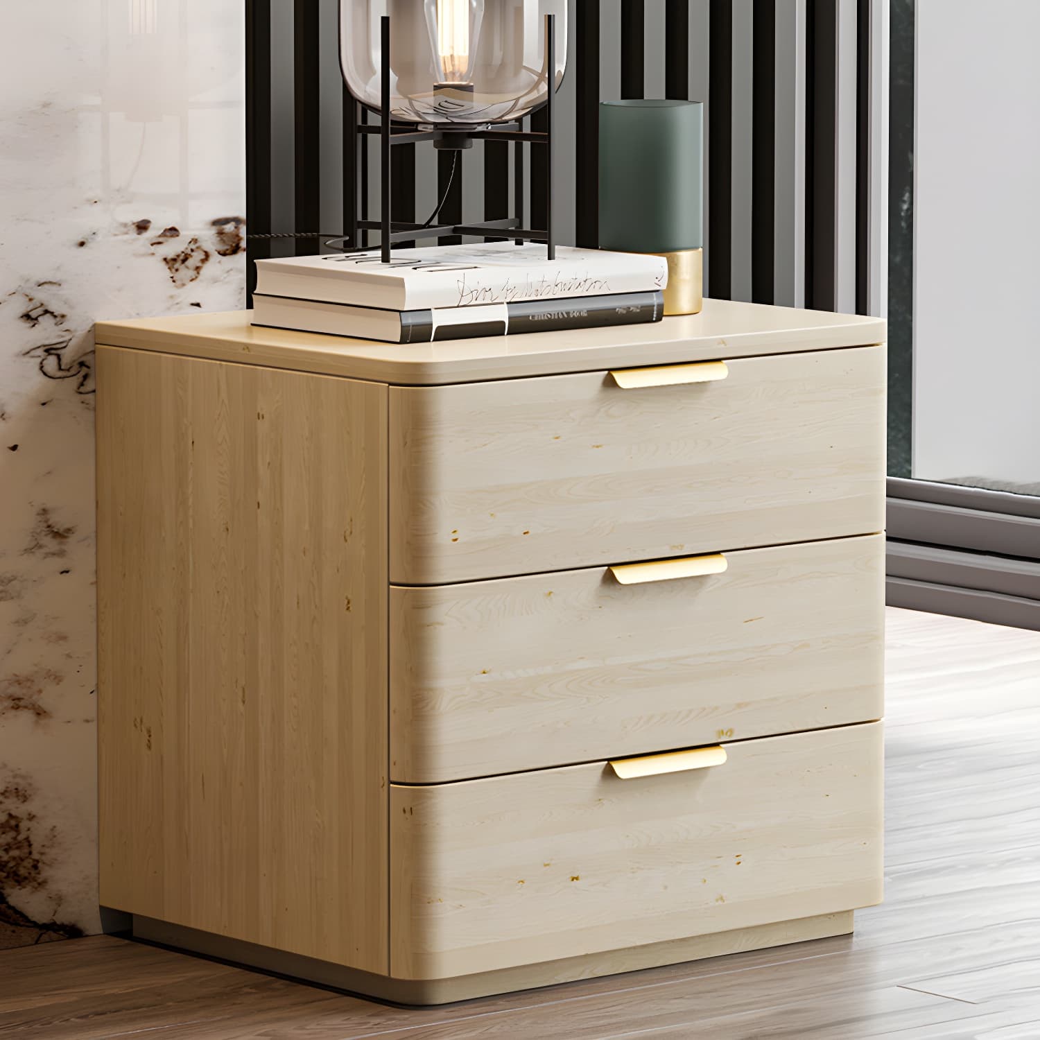 Contemporary Accent Table Nightstand Leather Nightstand with 3 Drawers - image 18