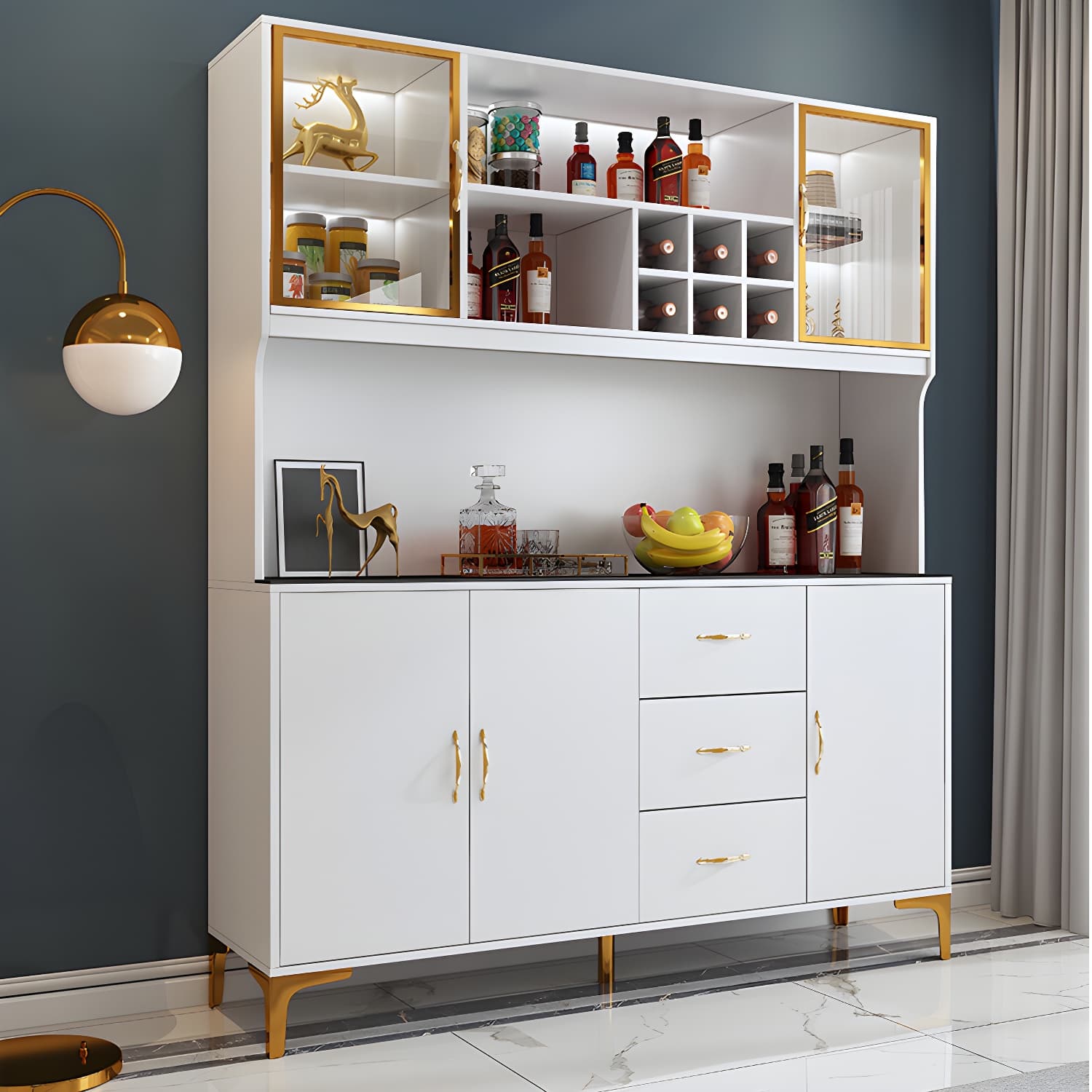 Modern Sideboard Wood Frame and Stone Top Sideboard with Door for Kitchen - image 6