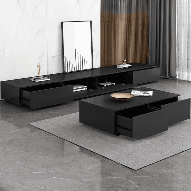 Trendy TV Stand with Storage, 2 Drawers & 2 Cabinets, White/Black - image 5