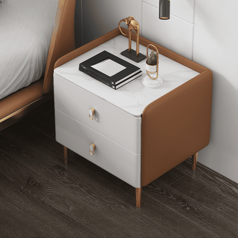 Contemporary Nightstand with 2 Drawers, Pu Leather Countertop, and Leg Support - image 3