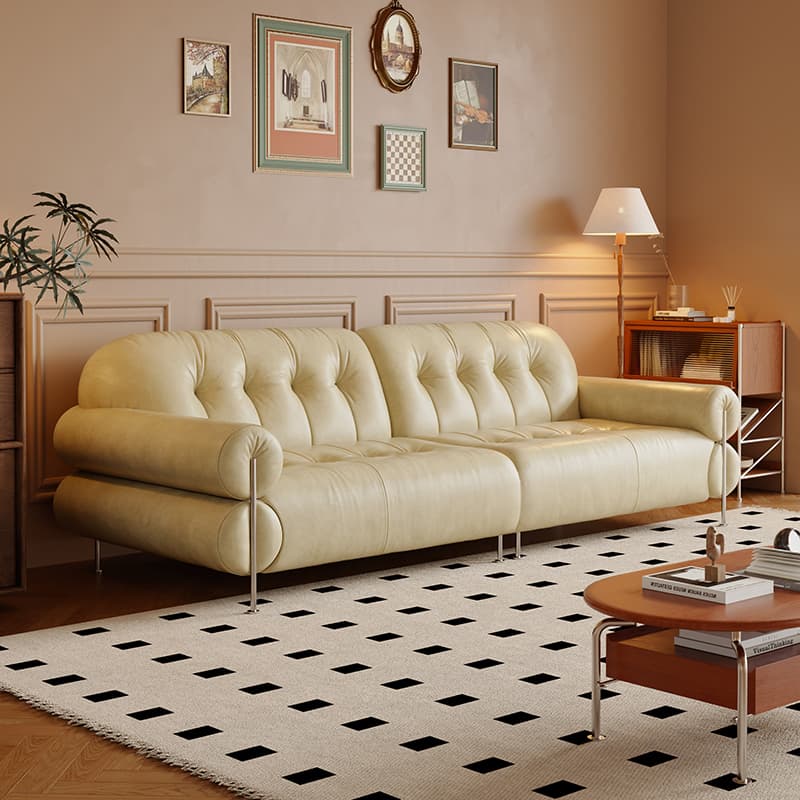 Tear Resistant Standard Sofa with Pu/Flannel Upholstery in Grey/Auburn/Ivory - image 3
