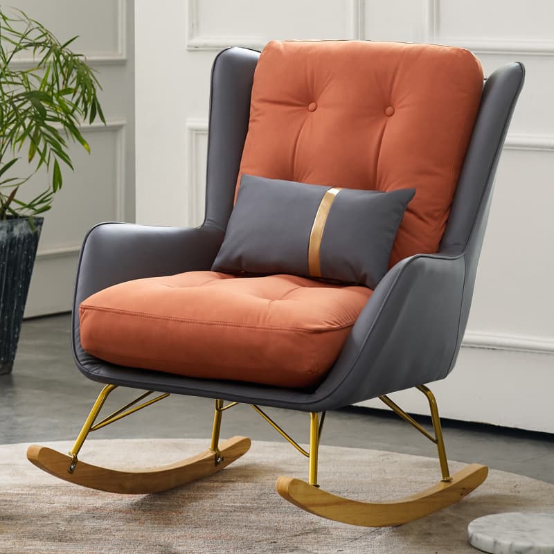 Ergonomic Stationary Round Arm Living Spaces Rocking Chair with Rear, Winged-back Chair - image 9