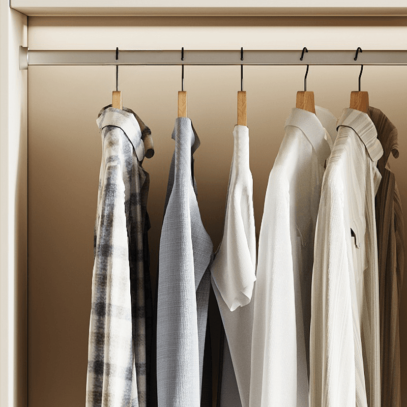 Cream Modern Wood Wardrobe Armoire with Soft Close Drawer and Door, Interior Shelves, and Hanging Rod - image 6