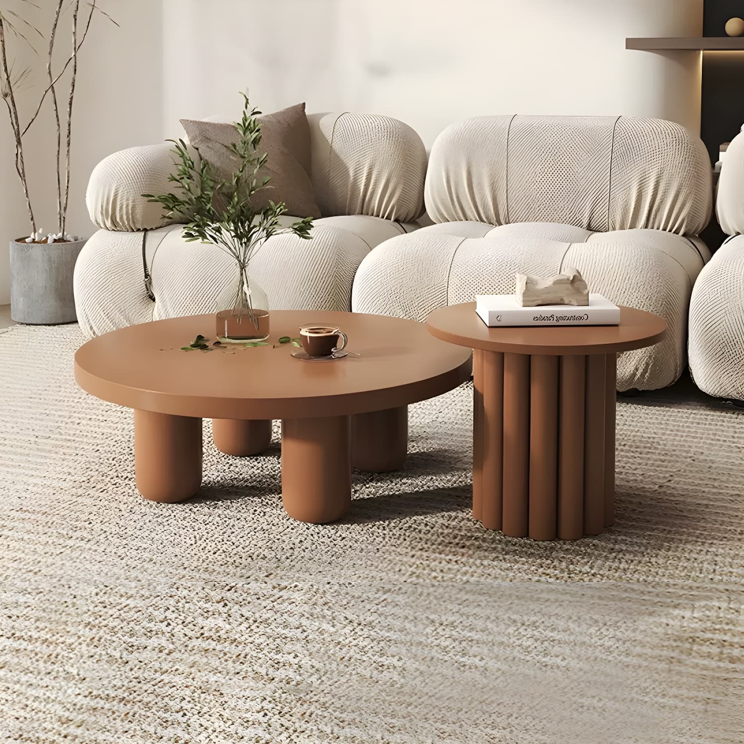Coffee Cocktail Table 4 Legs Round Wooden Scandinavian Brown - image 12
