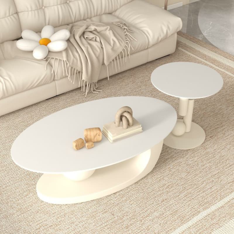 White Stone Modern Coffee Table with Abstract Steel Base for Living Room - image 5