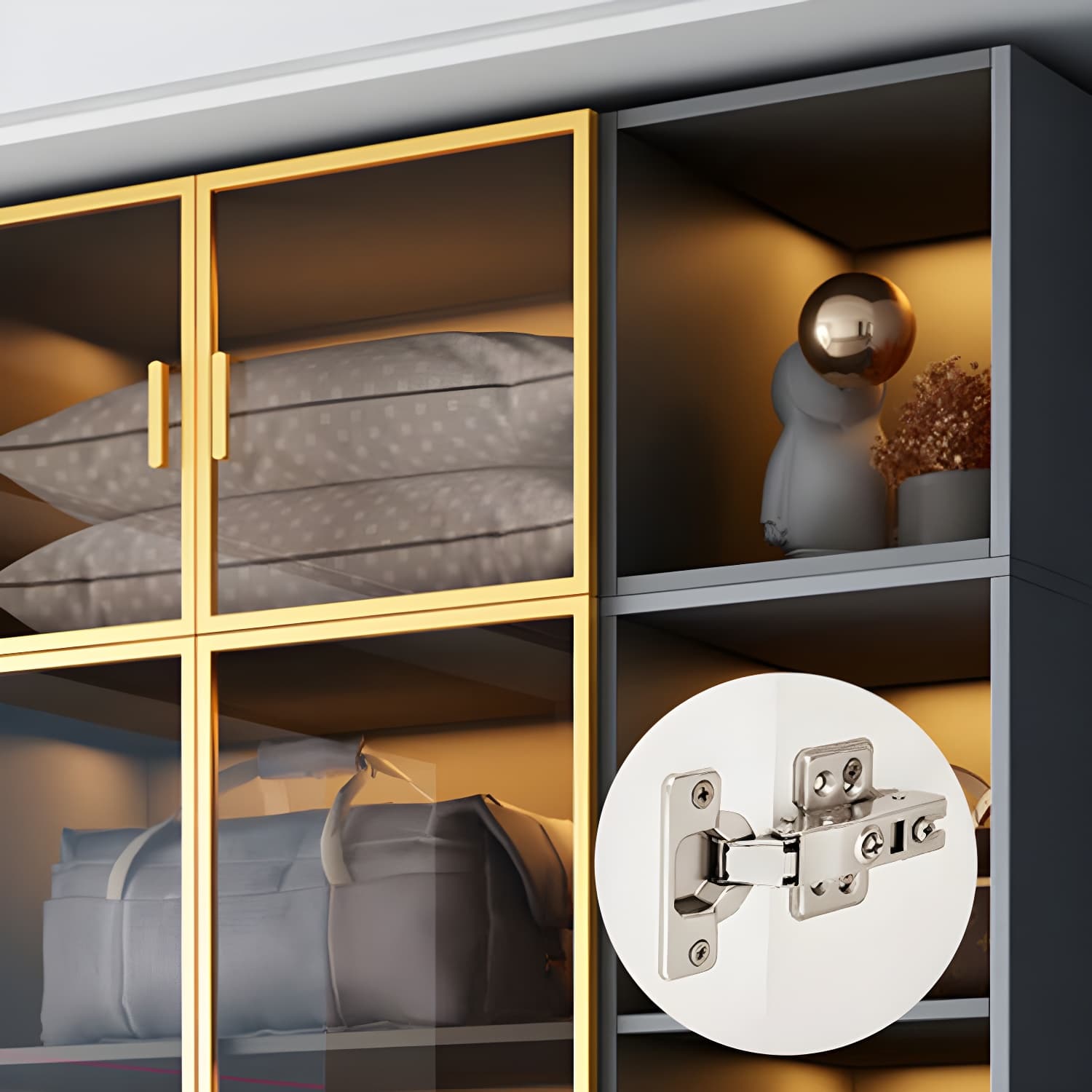 Contemporary Color Block Glass Doors Combination Armoire with Shelves Storage - image 7