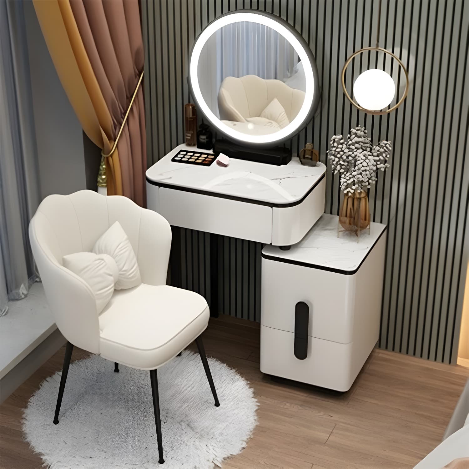 Lighted Mirror Make-up Vanity Luxurious Dressing Table Stool Set - image 3