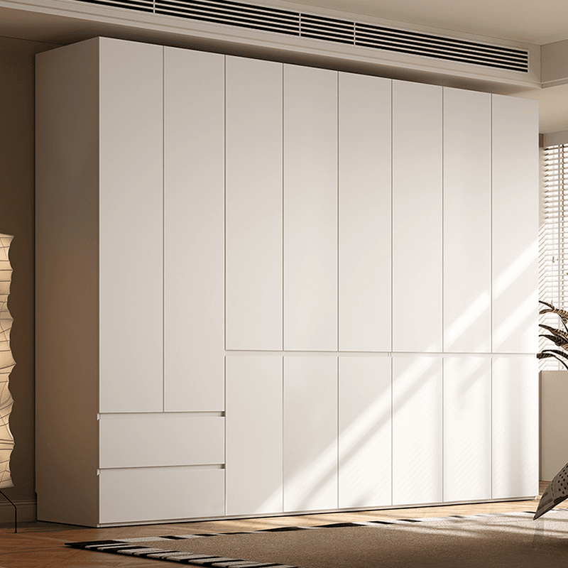 Chalk Modern Natural Wood Standalone Almirah with Soft Close Drawer, Interior Shelves, and Hanging Rod