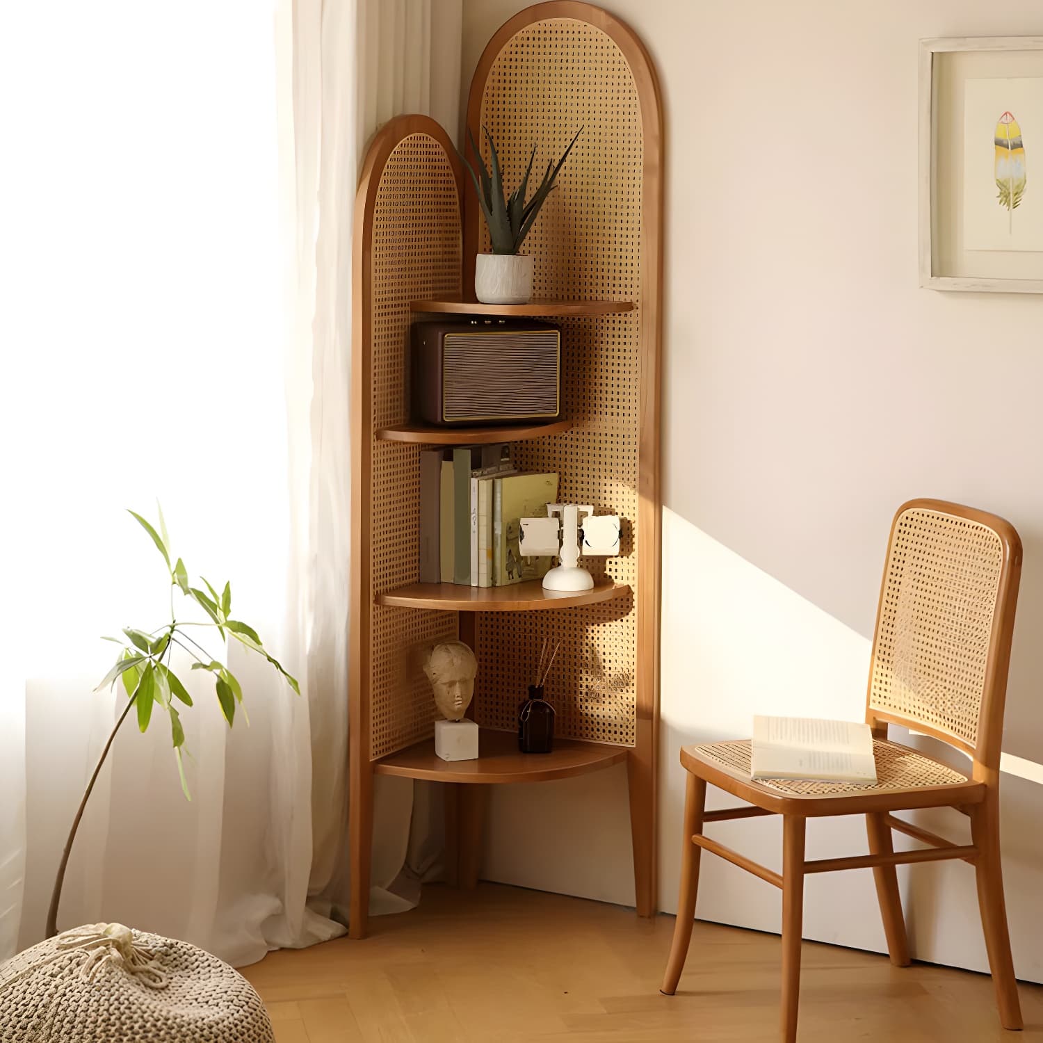 Corner Scandinavian with Wood Counter Top and Rubberwood Legs, 4 Shelves & Straight Legs