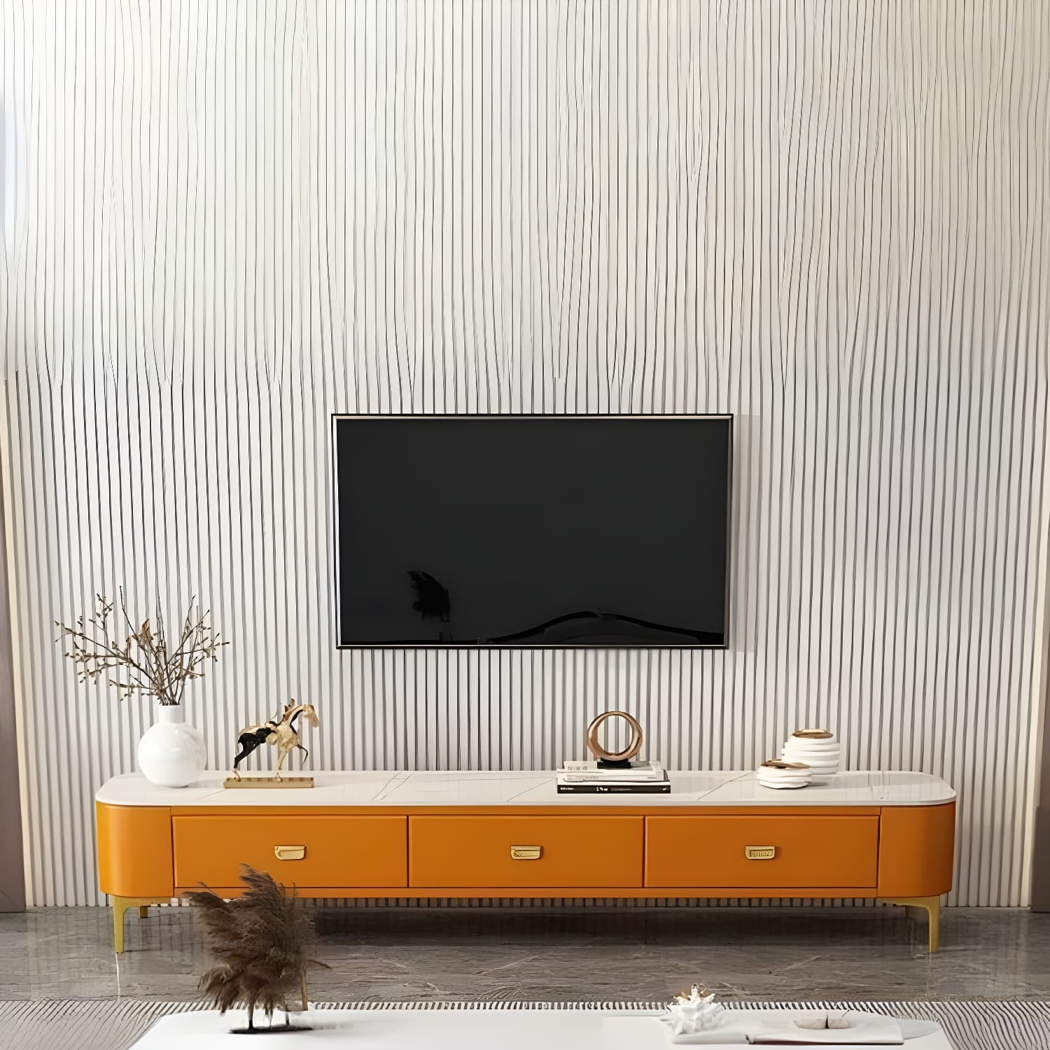 Modern Glass TV Stand with Low Height, 3 Drawers, Legs, and Easy Partial Assembly - image 4