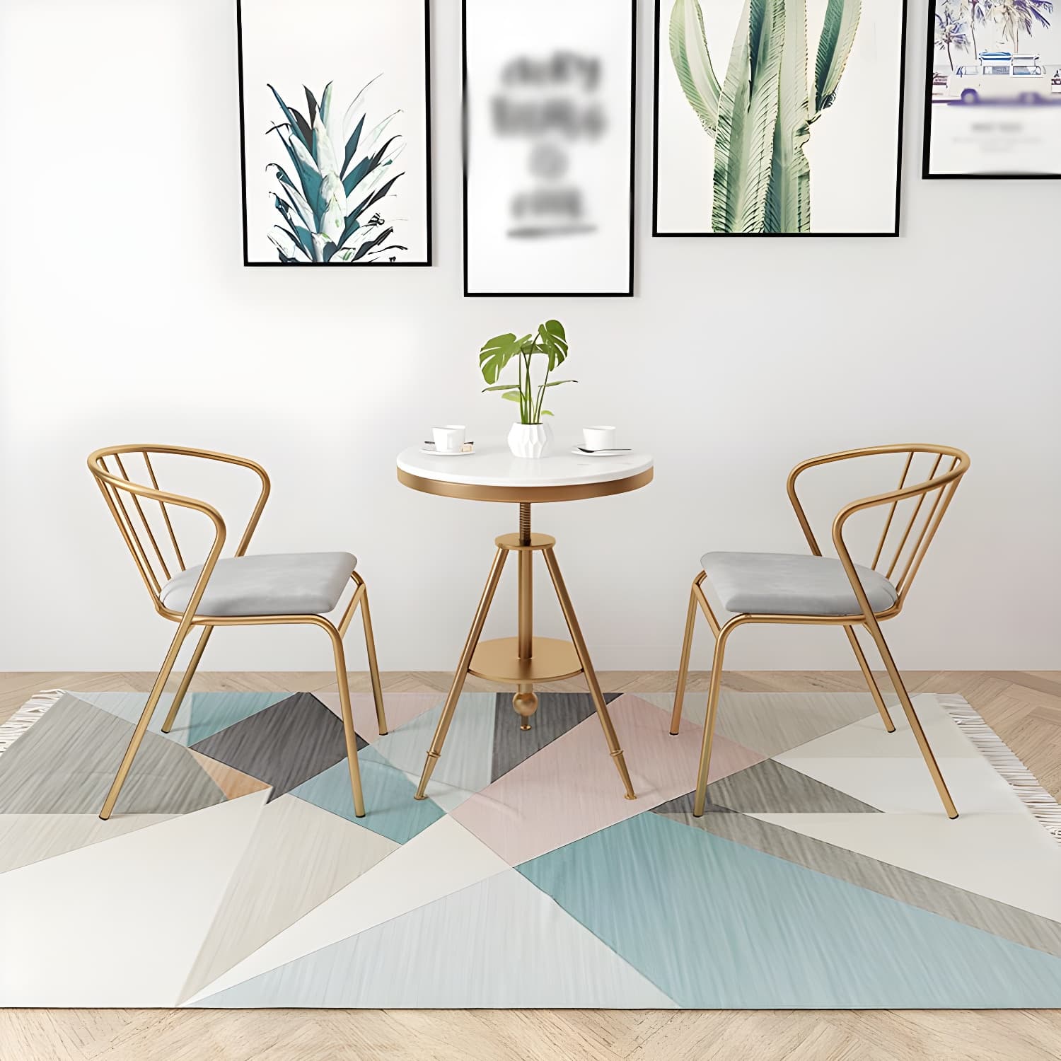 Traditional Luxury Round Dining Table Marble Top Table with Gold Metal Base