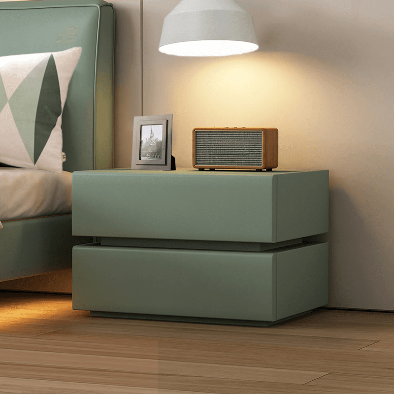 Art Deco Style Bedside Cabinet Nightstand with 2 Drawers and Pine Countertop