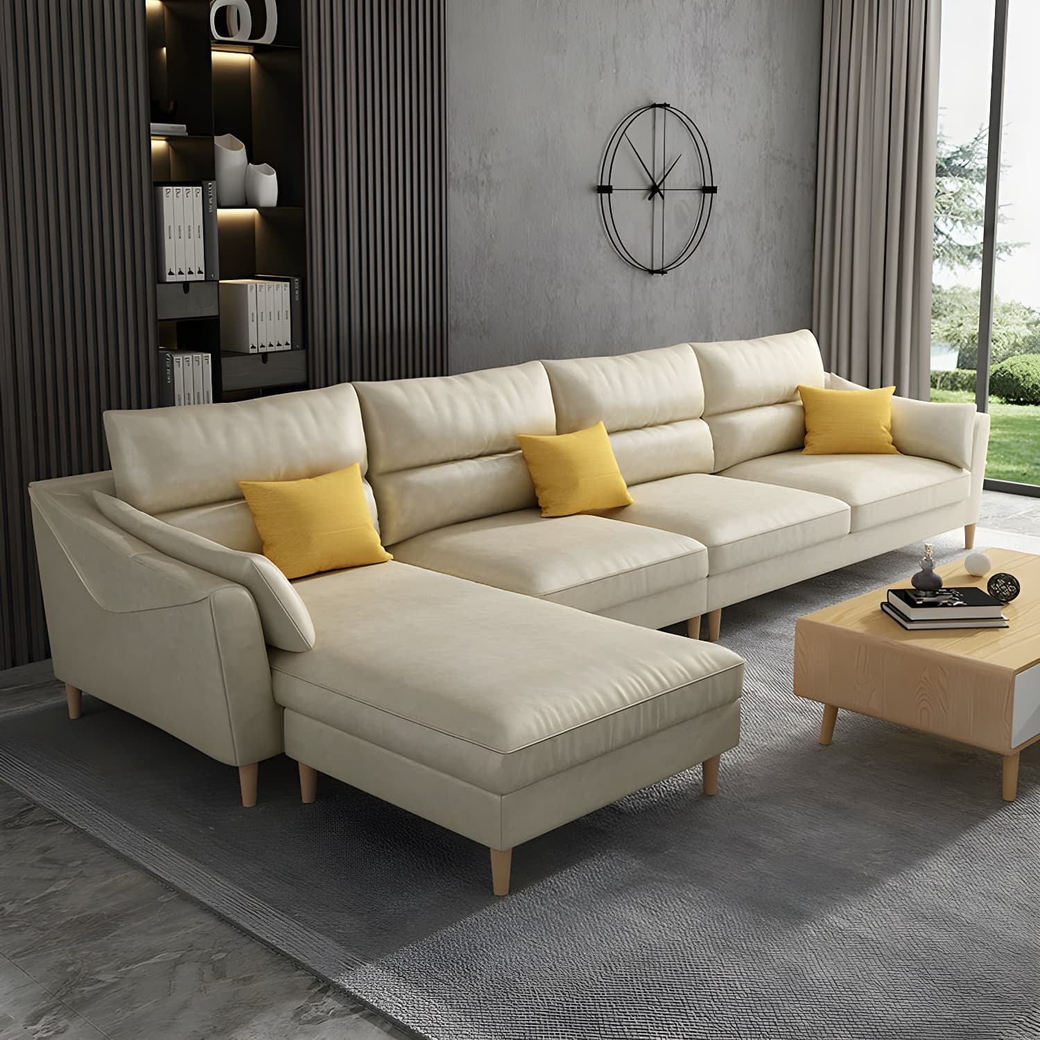 Scandinavian Wood Frame Straight Modular Sofa with Slipcover and Ottoman in 3 Piece Set