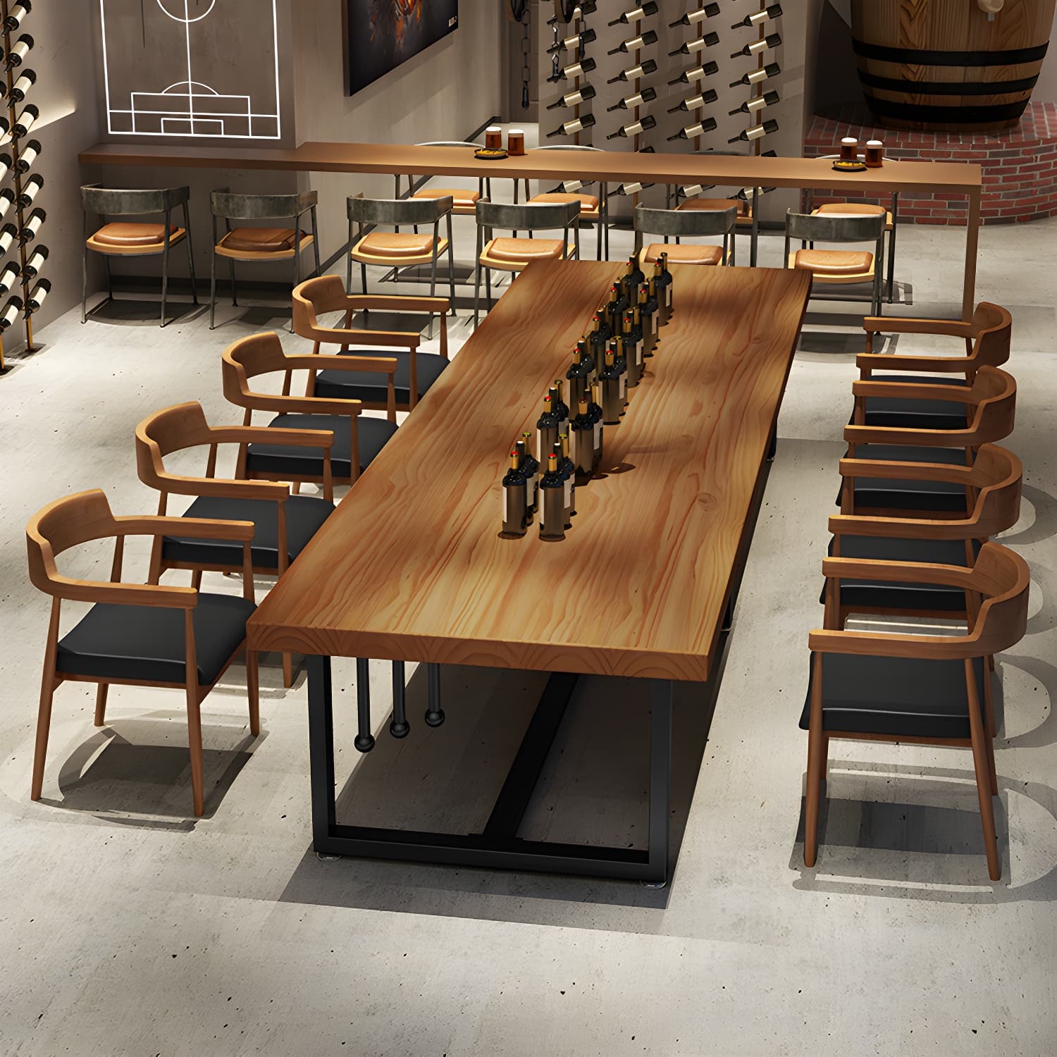 Pine Solid Wood Dining Table Rectangle Dining Table with Trestle Base - image 14