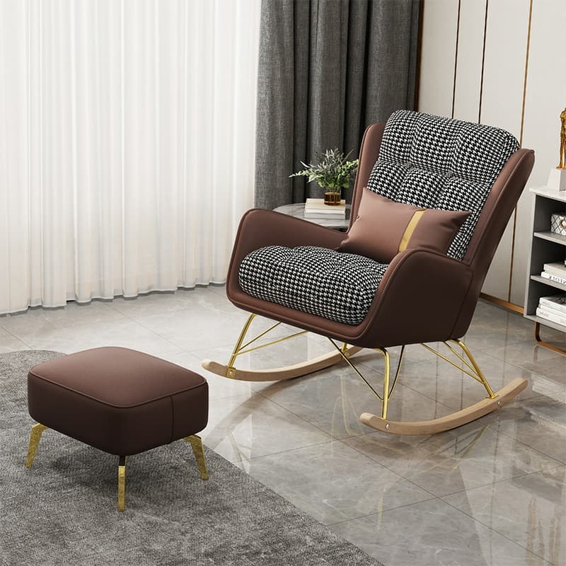 Rubberwood Stationary Rocking Armchair with Plaid and Back , Sand - image 8
