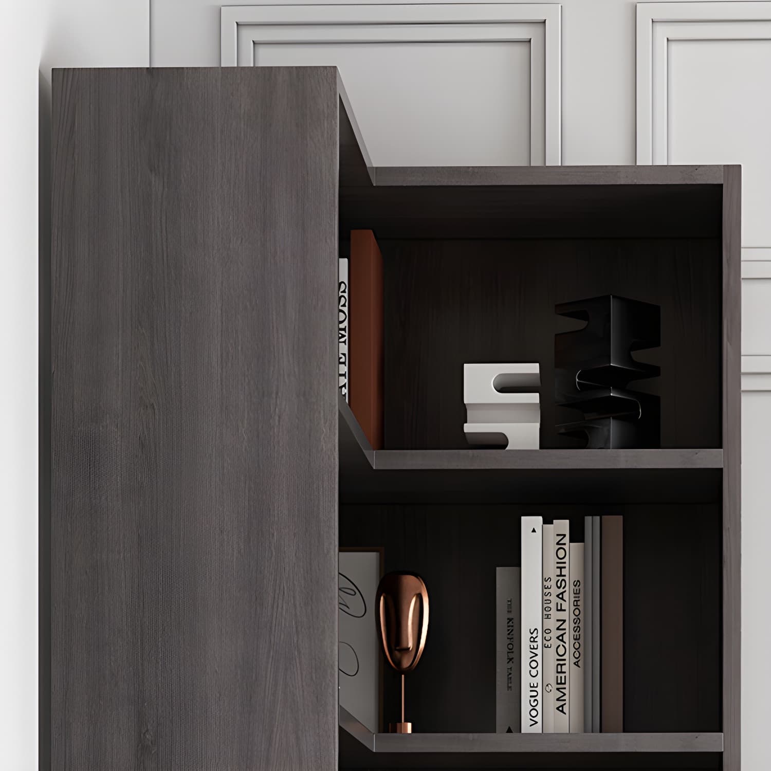 Corner Modern Accent Chest with Wood Counter Top and 6 Open Shelves without Drawers - image 11