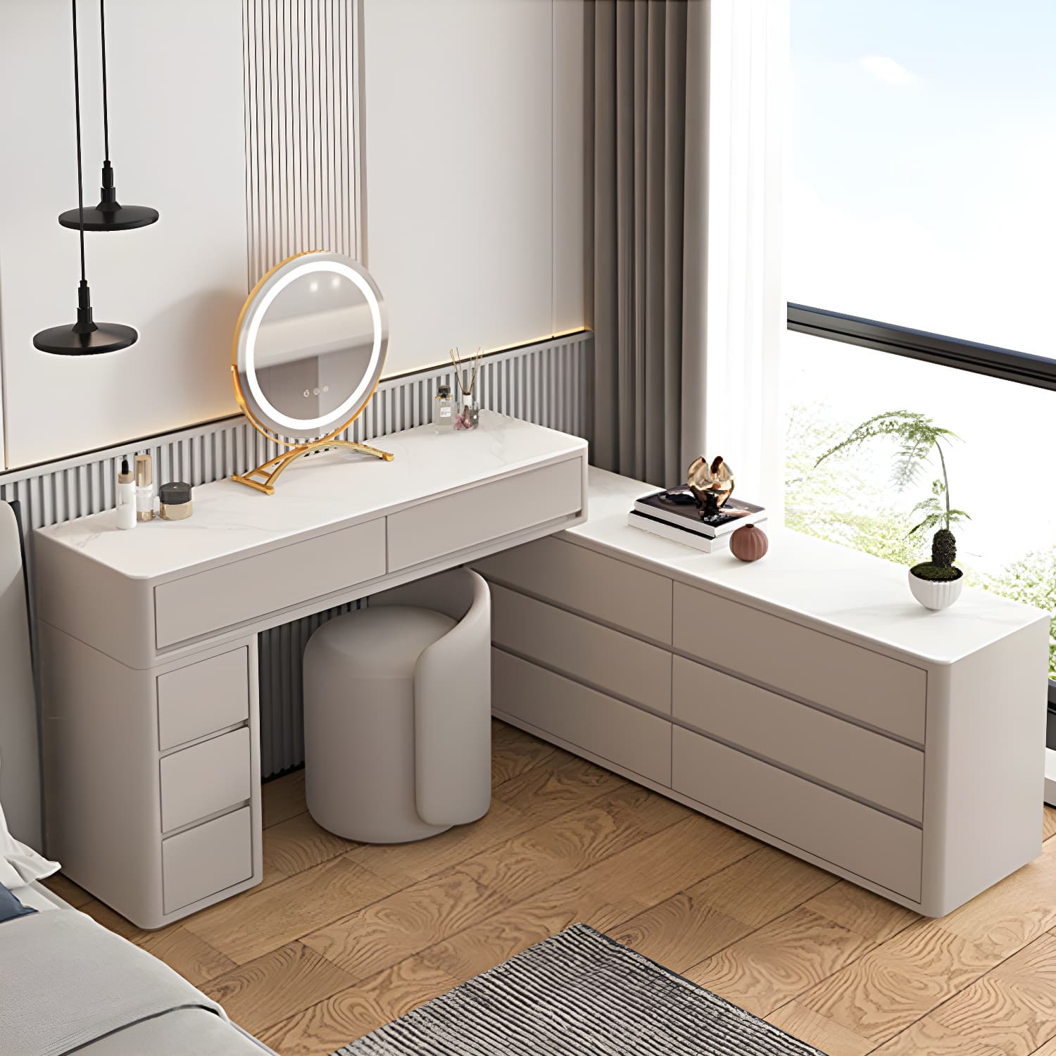 Large Wood Makeup Vanity with Stone Top and 11 Drawers - Organize Your Beauty Essentials - image 11