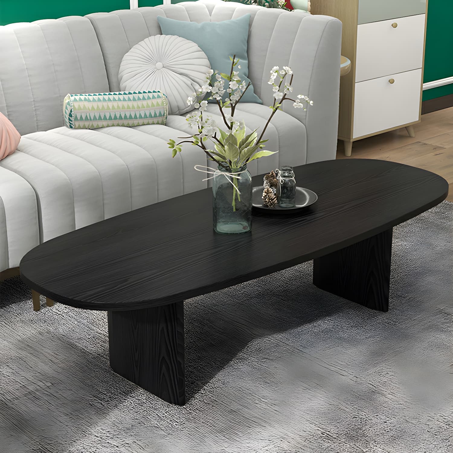 Rectangular Modern Coffee Table with Wood Base - Non-Upholstered - image 5