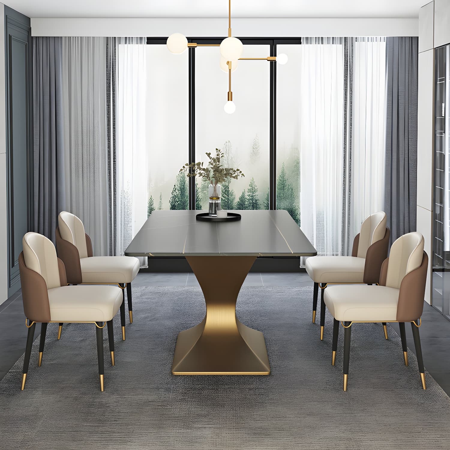 Luxury 1/2/5/ Pieces Dining Set Sintered Stone Dining Table Set with Leather Chairs