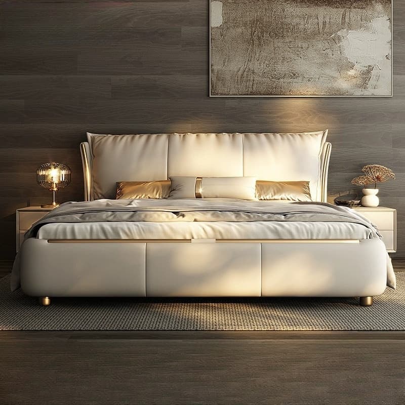Light Gray Luxurious Solid Color Storage Bed/Platform Bed with Pine Wood Frame for Living Room