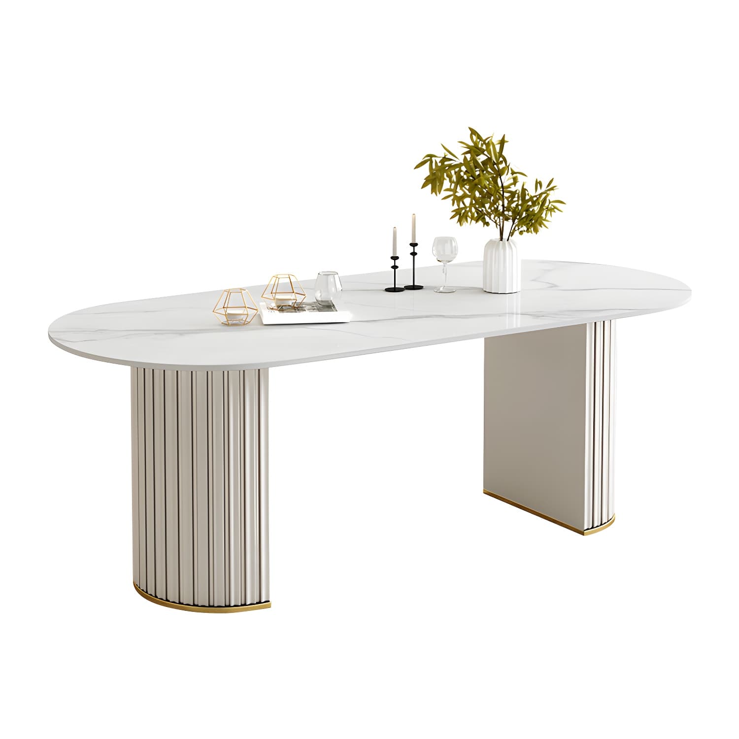 Glam White Sintered Stone Dining Table Set Oval 1/2/5/7 Pieces Dining Set for Home Use - image 5