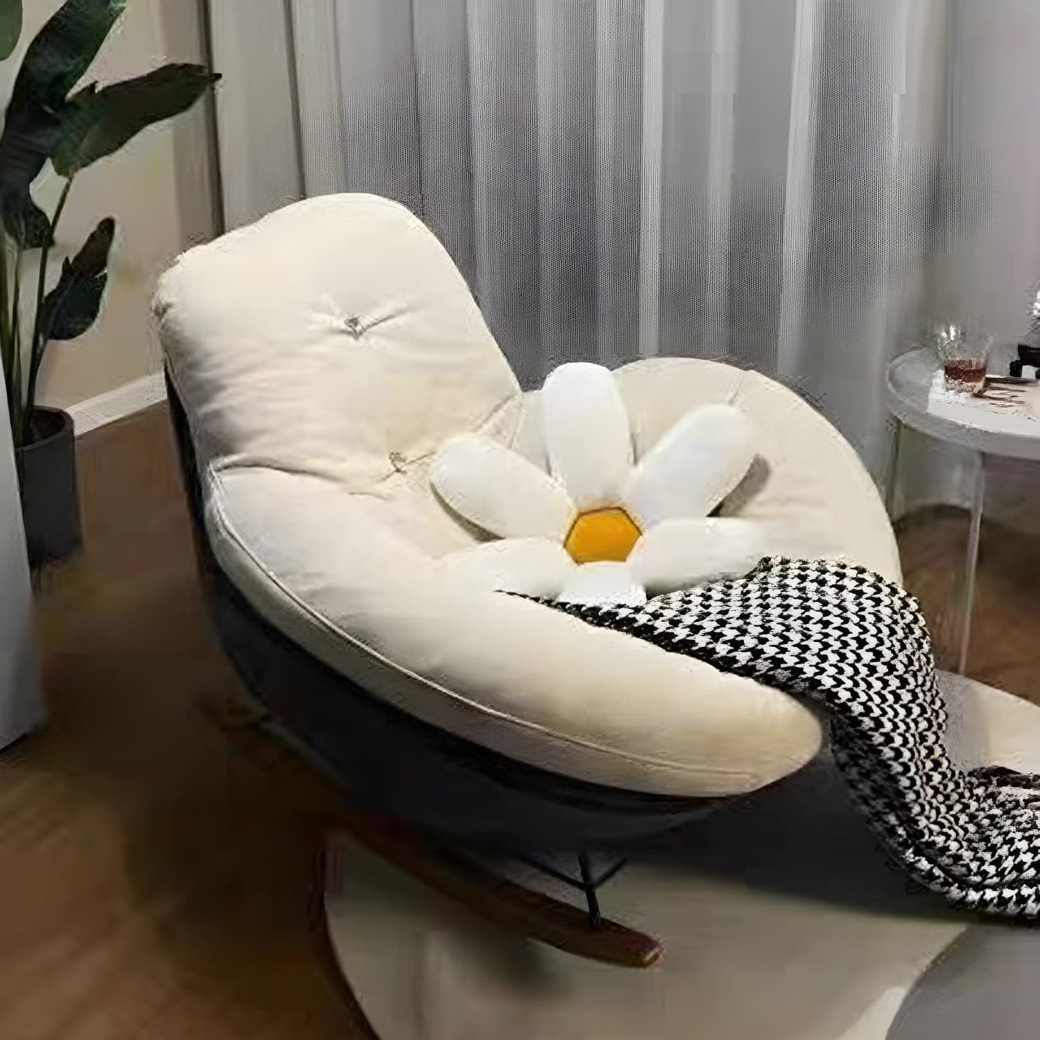 Contemporary Upholstered Rocking Chair with White Tufted Flannel Cushion and Solid Wood Legs - image 5