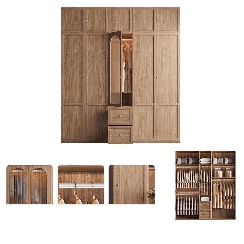 Minimalist Timber Sepia Cabinet Armoire with Interior Shelves & Clothing Rack & Soft Close Drawer & Soft Close Door - image 12