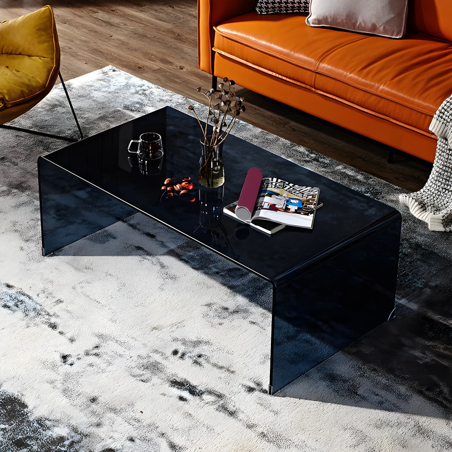 Contemporary Glass Sled Coffee Table Rectangle Cocktail Table