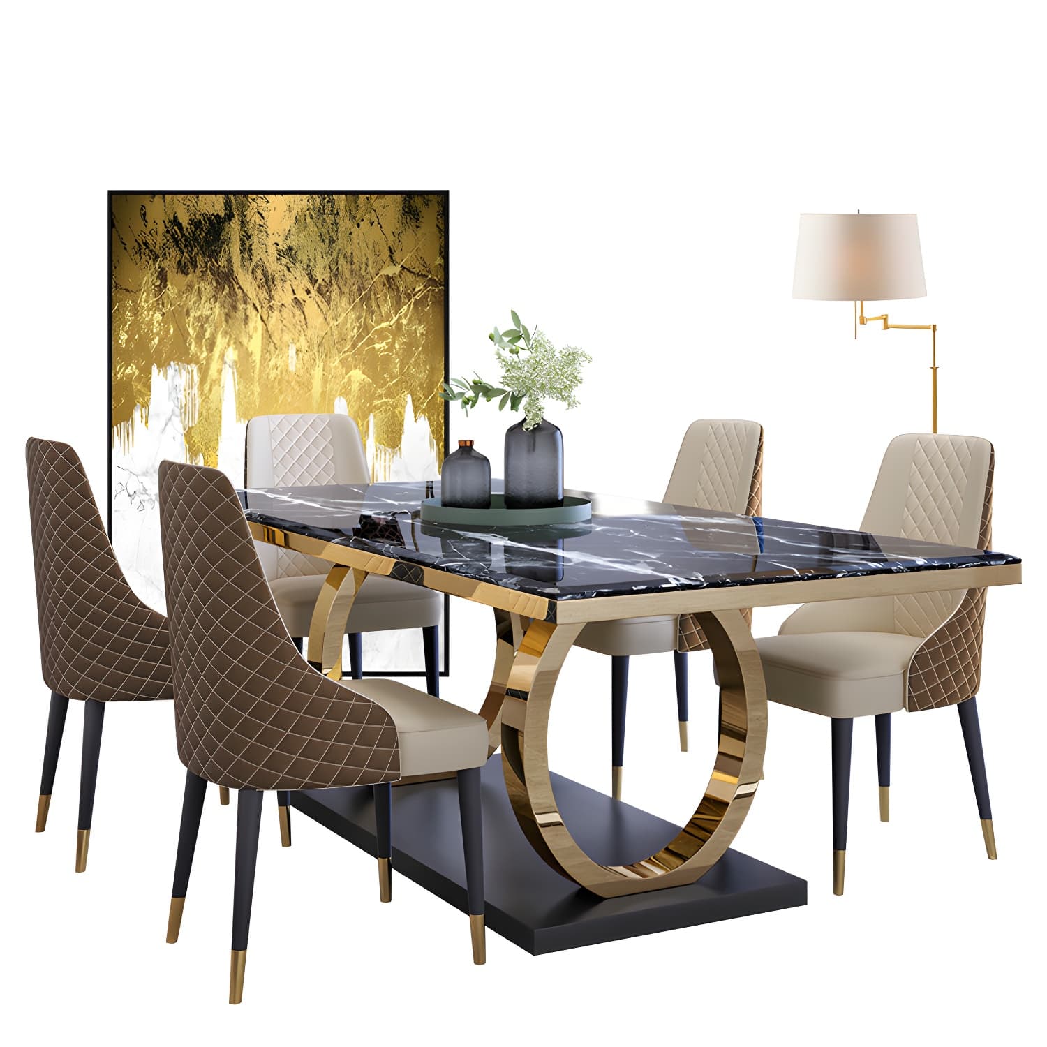 Modern 1/4/5/6/7 Pieces Black Dining Table Set with Marble Top Rectangle Dinette Set - image 11