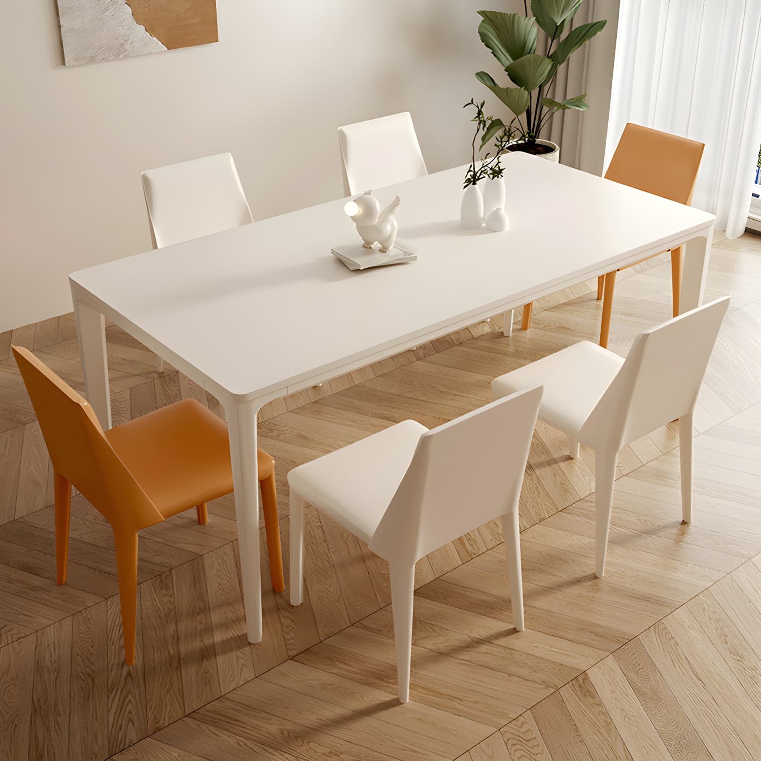 Modern Stone Top Dining Table with Beige Metal Legs and Standard Height for Kitchen & Dining - image 8