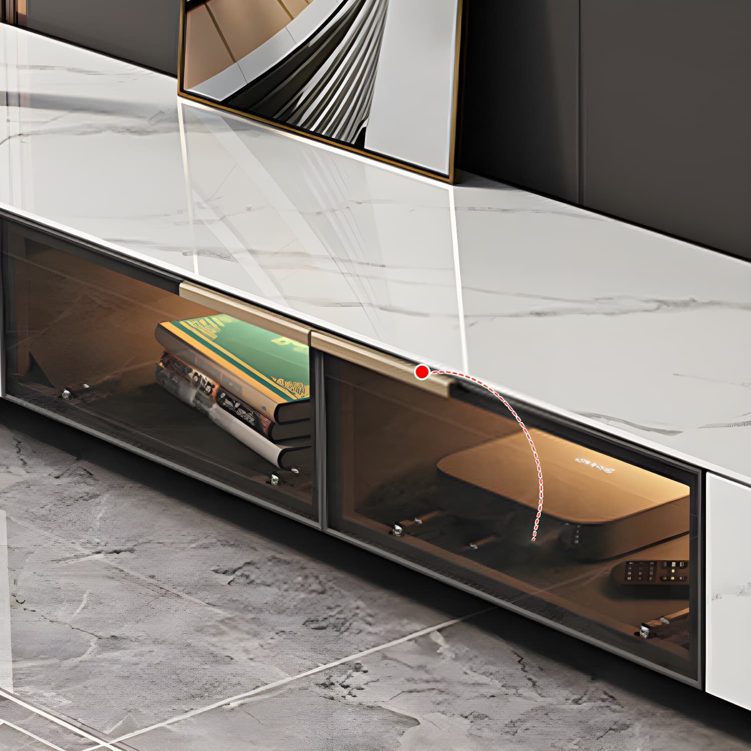 Stone TV Stand Console Contemporary Media Console with Drawers - image 9