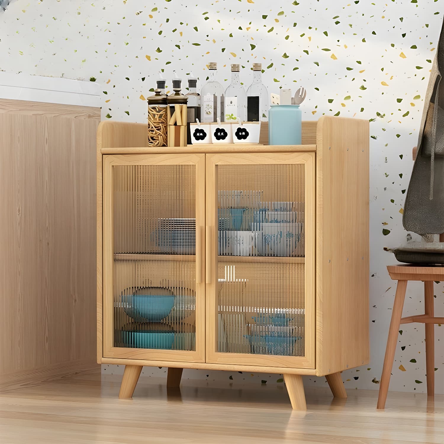 Scandinavian Style Narrow Wood Cabinet 40 cm Buffet & Sideboard Without Drawers Server