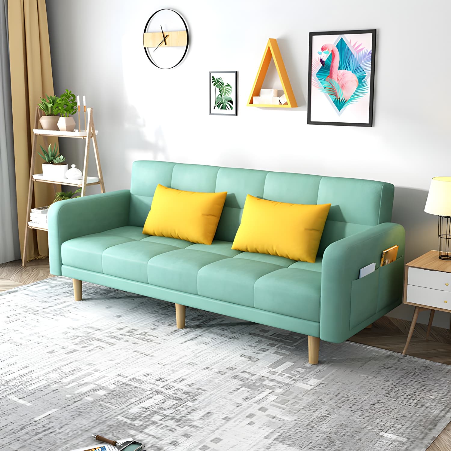Contemporary Square Arm Sleeper Sofa Biscuit Back Convertible Sofa for Living Room - image 4