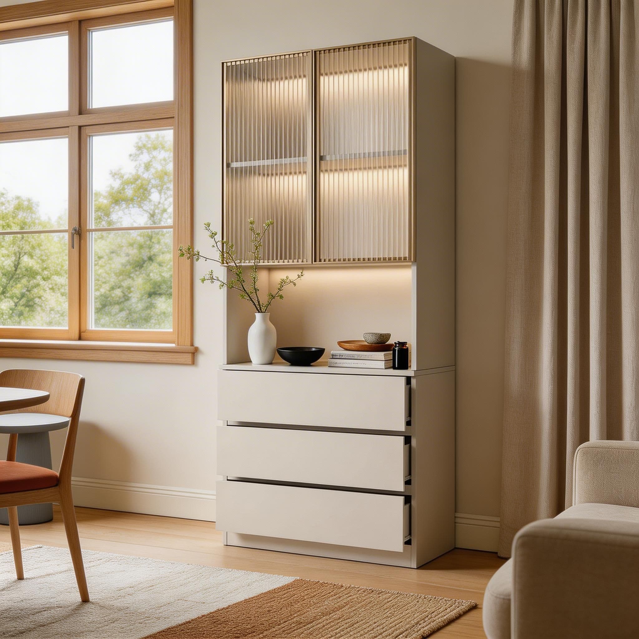 Trendy Sideboard with 3 Drawers, Cupboard, Wide/Standard/Narrow Sizes, 2/1 Shelves, Cabinets, and Glass-panel Door - image 50